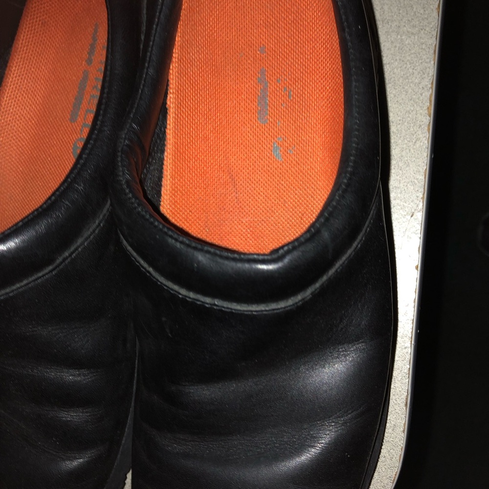 Merrell Black Leather Mules with Orange Insole